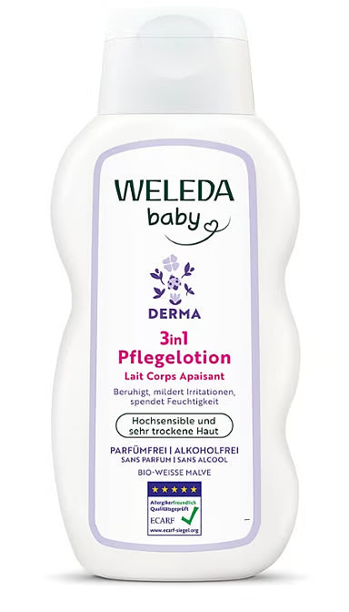 Weleda Derma 3en1 lait corps apaisant mauve blanche 200 ml